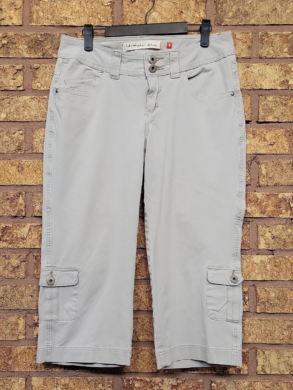 Christopher Blue Capri Double-Button Capri Cargo Cotton Stretch Size 8